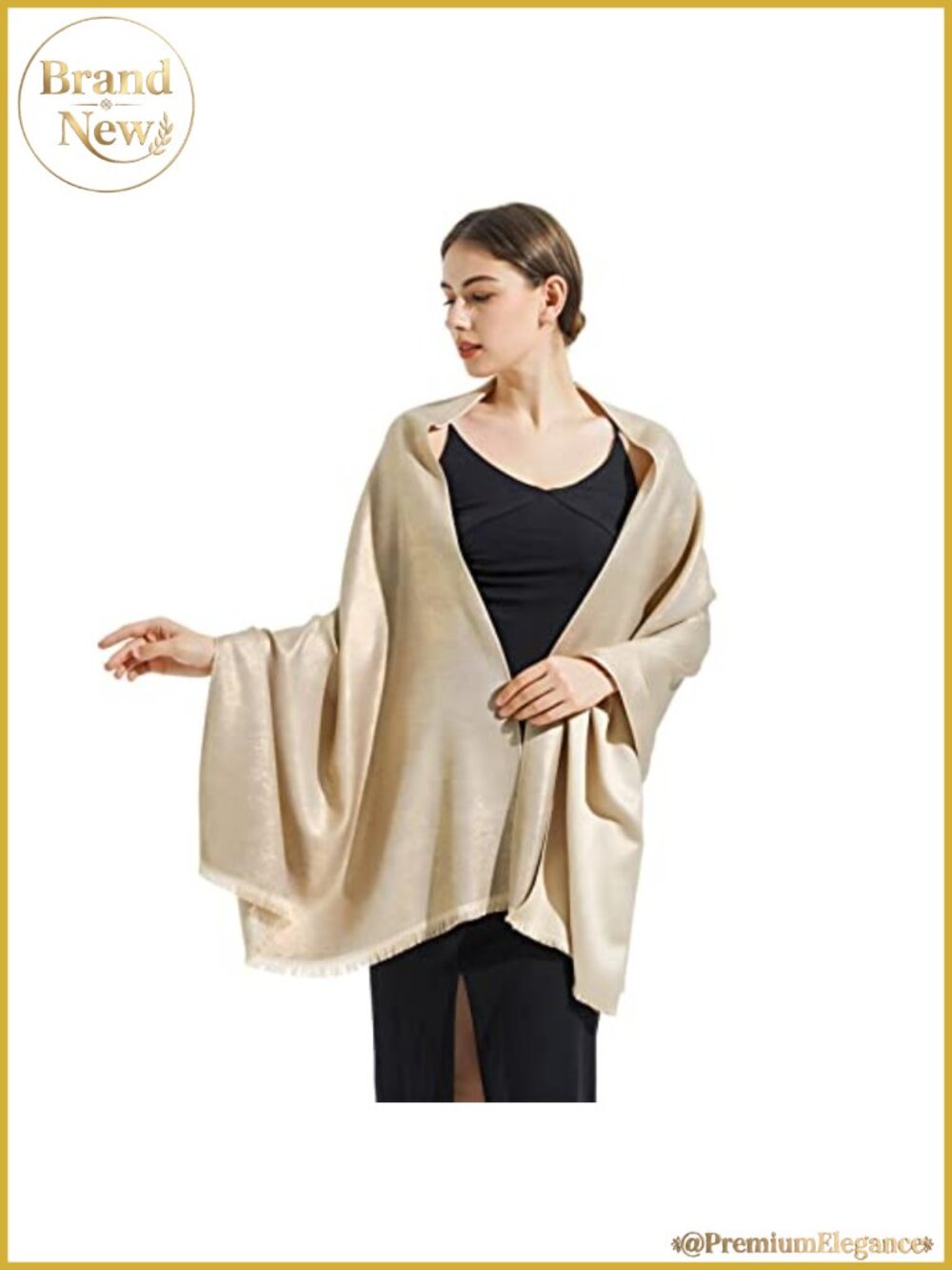 Metallic Sparkly Shawl Wrap Pashmina Double-Sided with Tassels